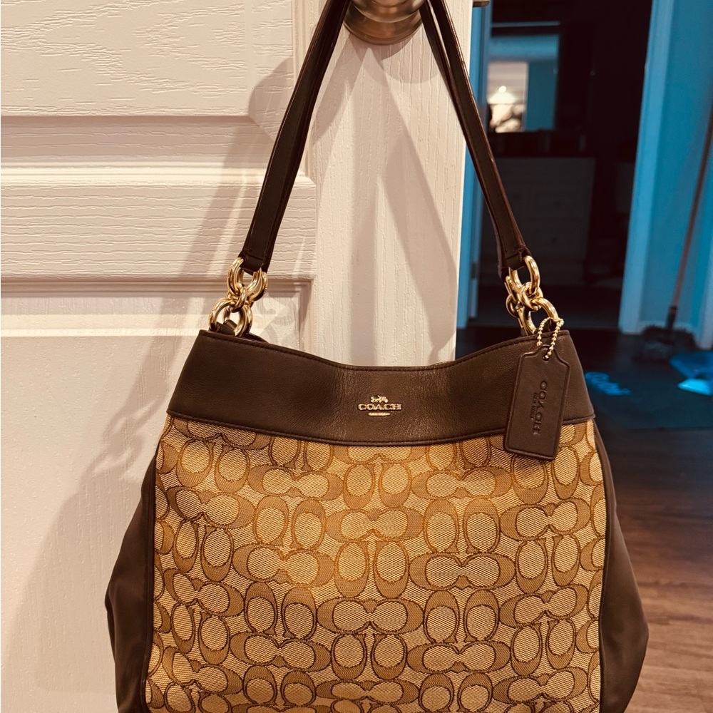 Coach Tan and Brown Shoulder Bag
